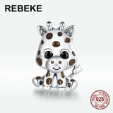 925 Silver Baby Giraffe Charm Bead for Bracelet Making Women Fine Jewelry