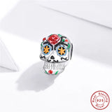 925 Sterling Silver Halloween Flower Skull Metal Beads Women Bangle Charm