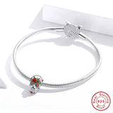 925 Sterling Silver Halloween Flower Skull Metal Beads Women Bangle Charm