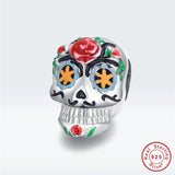 925 Sterling Silver Halloween Flower Skull Metal Beads Women Bangle Charm