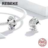 Pony Charm Enamel Beads 925 Sterling Silver Bangle for Women