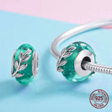 Sterling Silver Crystal Glass Charm Bangle Bracelet Beads