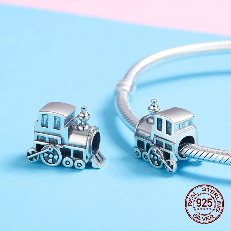 925 Sterling Silver Retro Locomotive Charm Beads for Bangle Bracelet