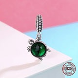 Sea Turtle Charm Bracelet with Crystal Glass, 925 Sterling Silver Pendant