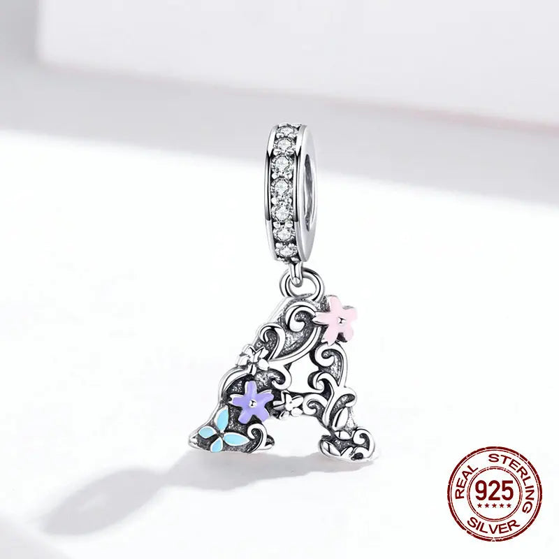 925 Sterling Silver Vintage Letter A Pendant Charm Women Jewelry