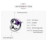 925 Sterling Silver Evil Moon Enamel Beads Charm for Bracelets Pendant