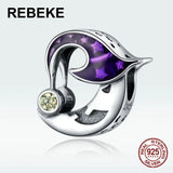 925 Sterling Silver Evil Moon Enamel Beads Charm for Bracelets Pendant