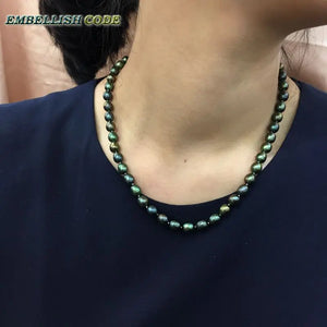 Dark Green Cultured Pearl Choker Necklace for Women