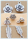 Alloy Antique Silver Flower Cap Leaf Charm Pendant Choker DIY