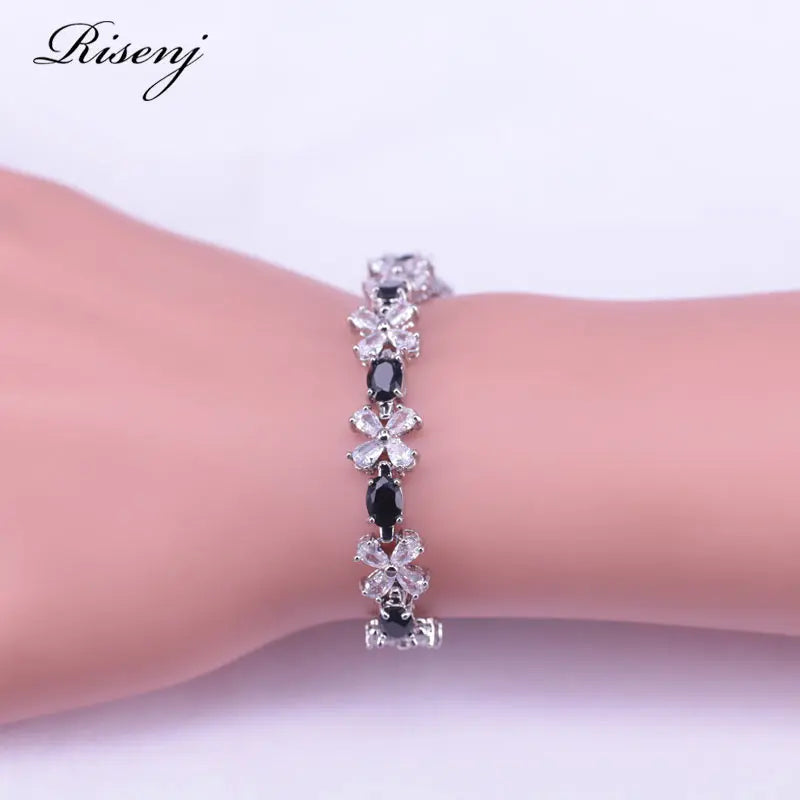 Silver Flower & Egg Bracelet with CZ Crystal, Wedding Engagement