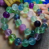 Fluorite Carved Round Beads Bracelet 7.5inch