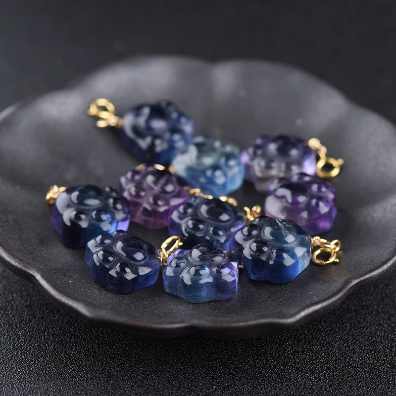 Fluorite Cat Foot Pendant Beads - Natural Stone Charms for Jewelry Making