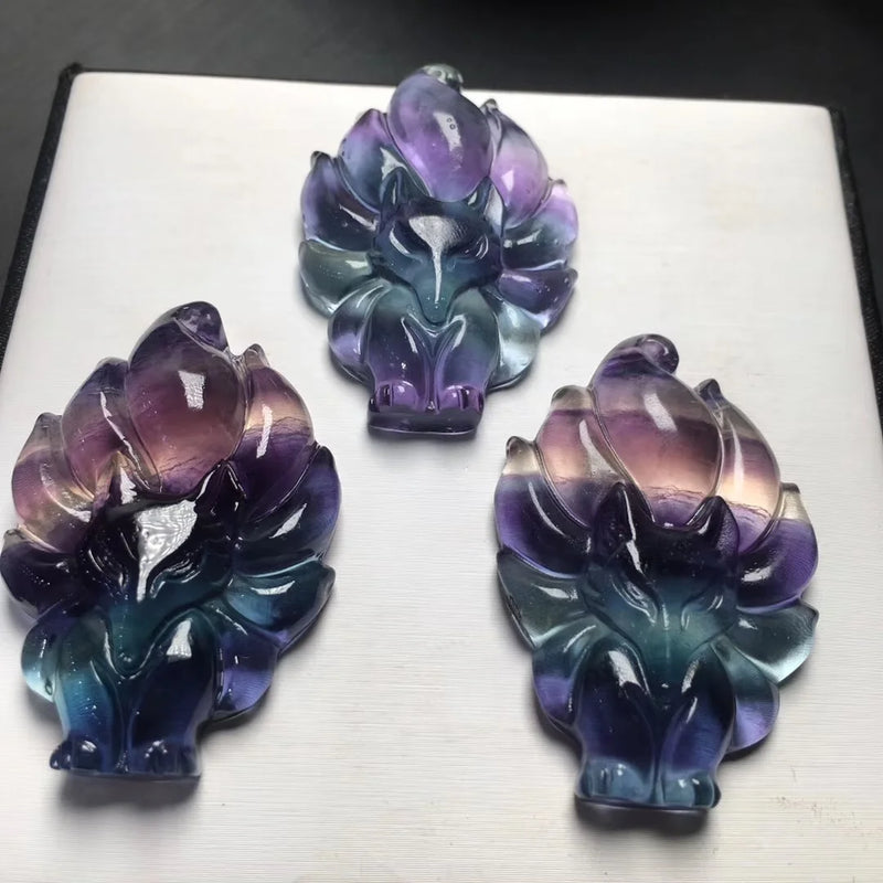 Fluorite Fox Pendant - Nine-Tailed Fox - Female Crystal Fox Necklace