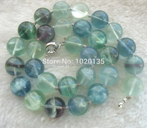 Fluorite Green Round 8-14mm Necklace 18 inch Gemstone Beads