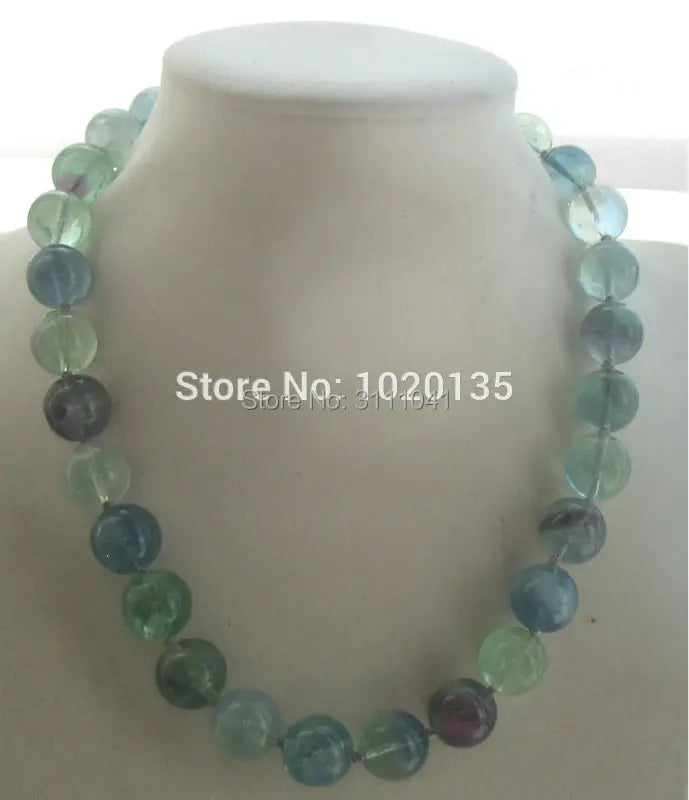 Fluorite Green Round 8-14mm Necklace 18 inch Gemstone Beads
