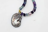 Purple Fluorite Roundel Necklace Pendant Shell Gemstone Beads 19 Inch