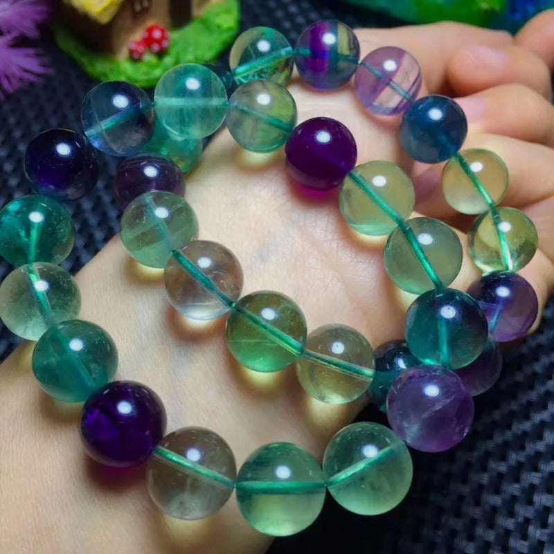 Multicolor Fluorite Round Bead Bracelet 7.5 inch