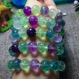 Fluorite Carved Flower Faceted Bracelet 7.5 Inch Beads