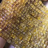 Fluorite Yellow Loose Beads 6-7mm Square Faceted 14-Inch