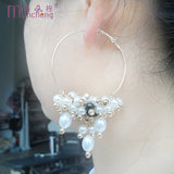BOHEMIA Pearl Crystal Vintage Hoop Earrings 50MM