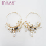 Vintage Pearl Crystal Hoop Earrings 50MM Women