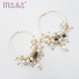 Vintage Pearl Crystal Hoop Earrings 50MM Women