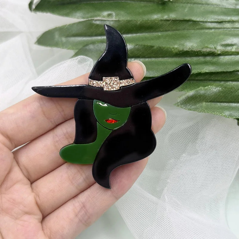 Acrylic Witch Brooch Halloween Accessory Brooch Joyeria