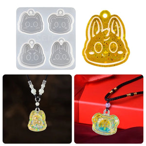 Cat Head Keychain Silicone Mold with Hanging
