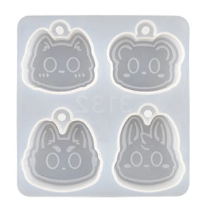Cat Head Keychain Silicone Mold with Hanging