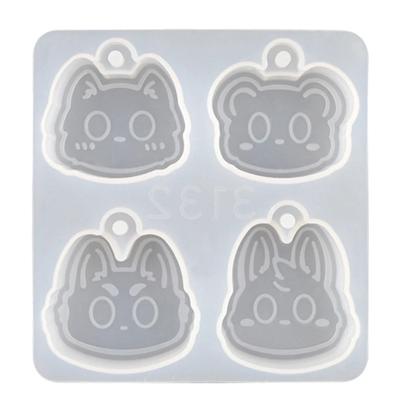 Cat Head Keychain Silicone Mold with Hanging