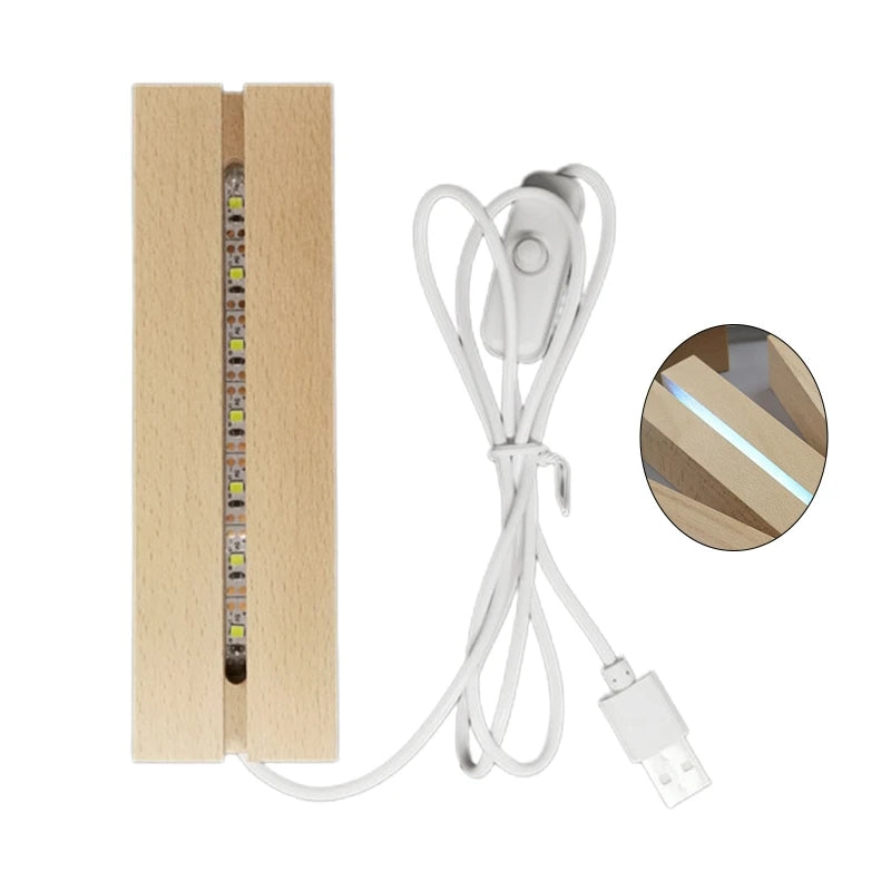 Solid Wood Luminous Base USB Switch Night Light Base 3D Acrylic Lamp