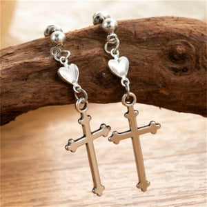 Vintage Cross Heart Dangle Earrings for Women Girls