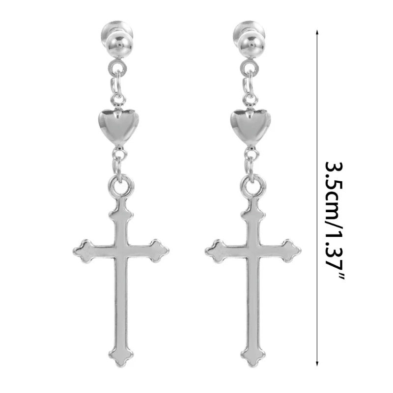 Vintage Cross Heart Dangle Earrings for Women Girls