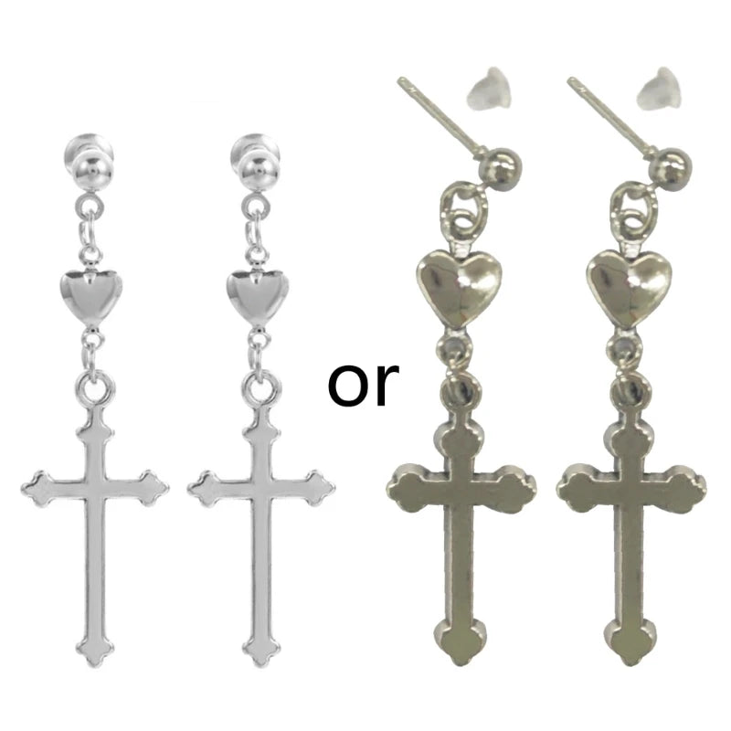 Vintage Cross Heart Dangle Earrings for Women Girls