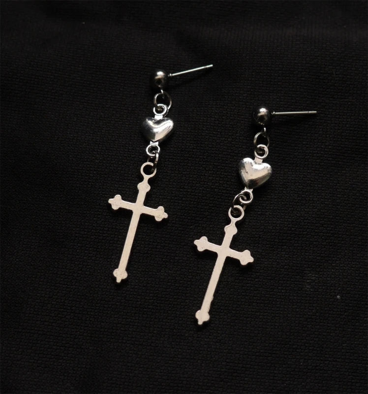 Vintage Cross Heart Dangle Earrings for Women Girls