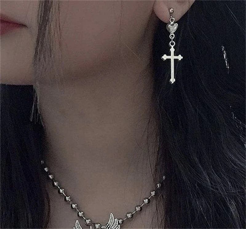 Vintage Cross Heart Dangle Earrings for Women Girls
