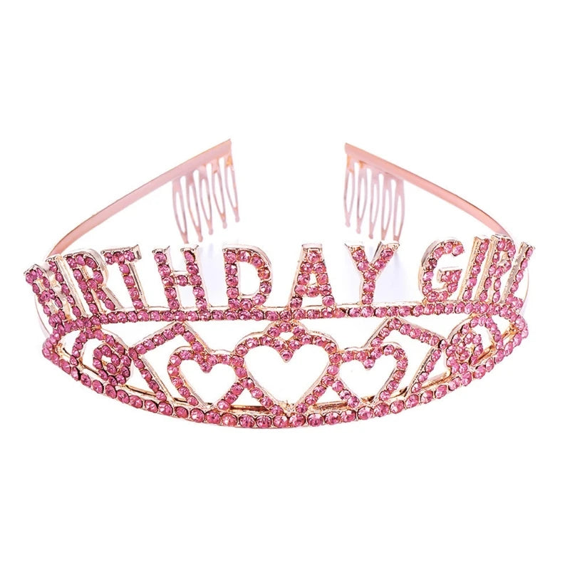 Rose Pink Birthday Girl Crown Headpiece for Party
