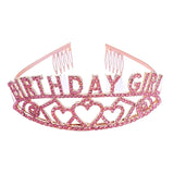 Rose Pink Birthday Girl Crown Headpiece for Party