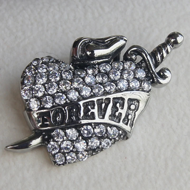 Sword Love Heart Stainless Steel Necklace CZ Paved Pendant Men Jewelry