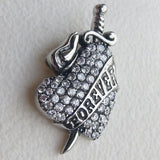 Sword Love Heart Stainless Steel Necklace CZ Paved Pendant Men Jewelry