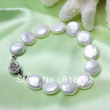 P&P FW Coin Pearl Bracelet with Flower Clasp 8 inch