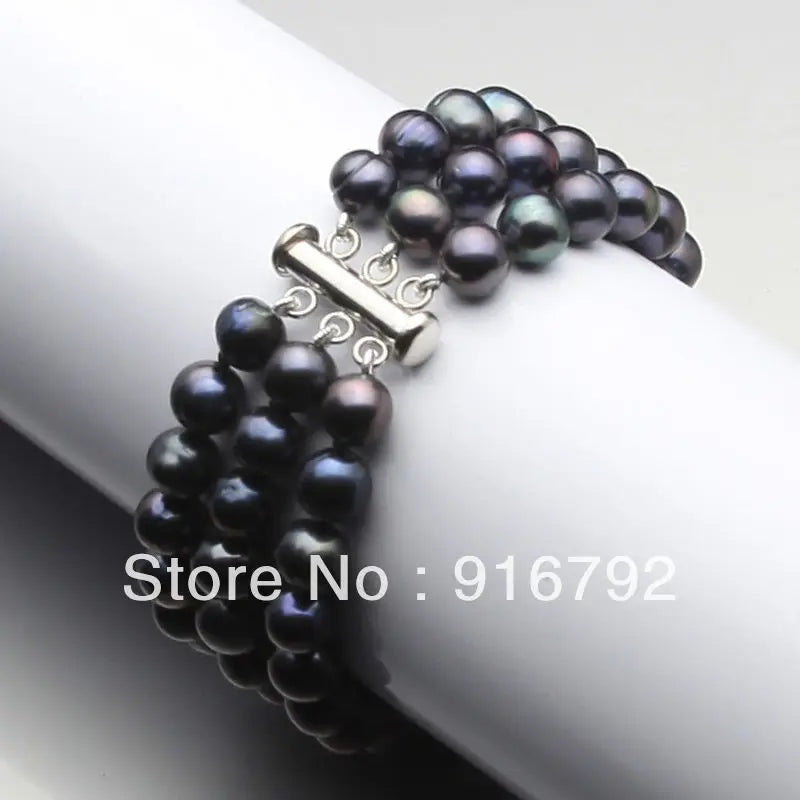 Akoya Bracelets Set - 3 Rows of 7-8mm Pearls