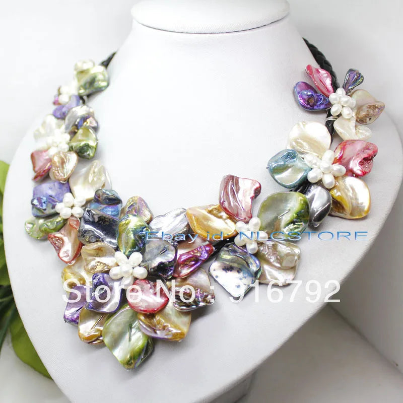 P&P Mother of Pearl Shell Flower Necklace 18'' Jewelry Gem