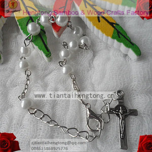 10pcs 6mm glass rosary bracelet with benedict cross charm