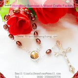 Brown Glass Faux Pearl Rosary Bracelet with Images Centerpiece