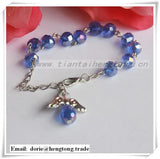 12pcs 6mm Crystal Rosary Bracelet, Religious Bangle, Angel Wing Pendant