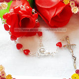 20pcs 6mm Red Heart Bead Rosary Bracelet, Religious Acrylic Bangle