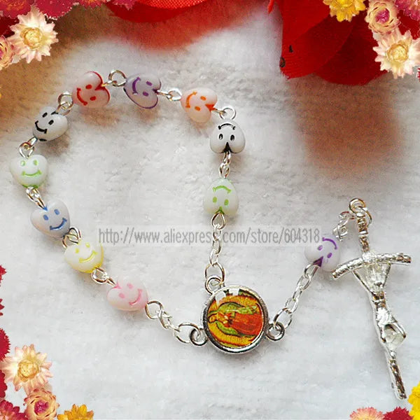 20pcs/pack 6mm smile heart bead rosary bracelet,religious bracelet
