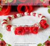 8mm Glass Pearl Bracelet with Soft Clay Bead Rosary, One Row Bangle