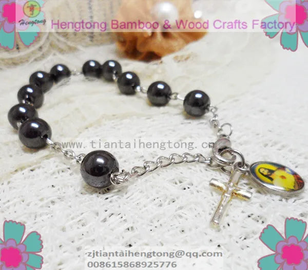 6pcs/pack 6mm Hematite Rosary Bracelet with Charm Pendant